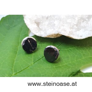 Ohrstecker Edel-Schungit mit Silberfassung, Natur, 12mm